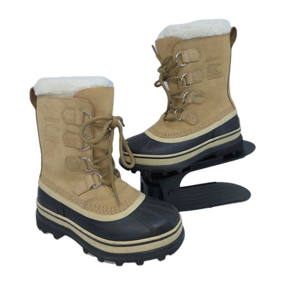 Sorrel Womens Caribou Waterproof Boots Leather Buff Tan Black Size 5